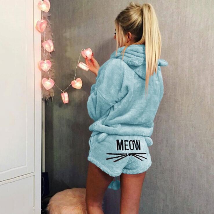 Cat Pajama Set with Embroidery and Sweatshirt Style