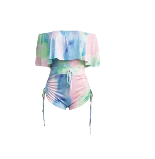 Camo Print Ruffle Hem Jumpsuit with Drawstring Pants