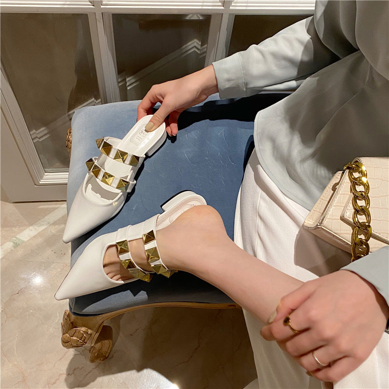 Baotou Half Drag Fashion Mid-Heel Thick Heel Sandals
