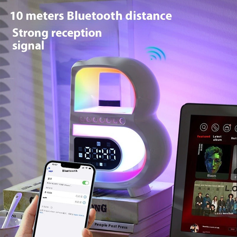 B-Shaped Bluetooth Speaker with Wireless Charger & Alarm
