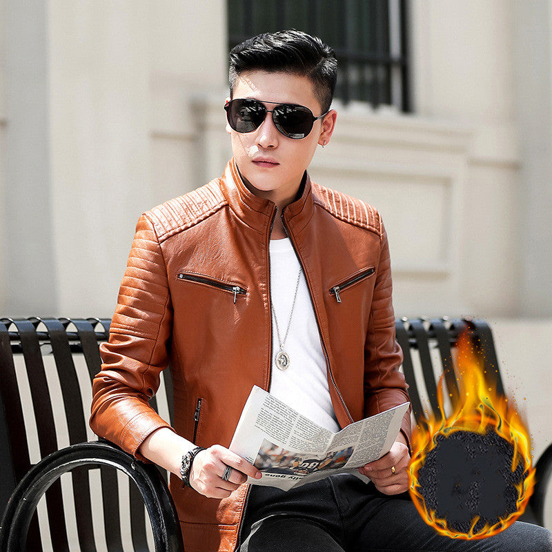 Handsome Leather Motorcycle Jacket for Spring and Autumn