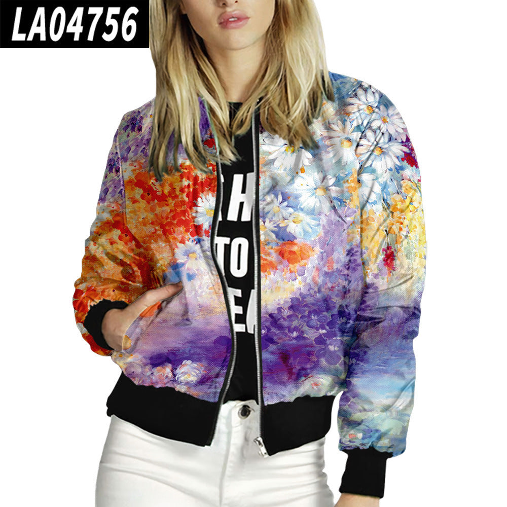 Floral Pattern Women's Stand-Up Collar Baseball Uniform