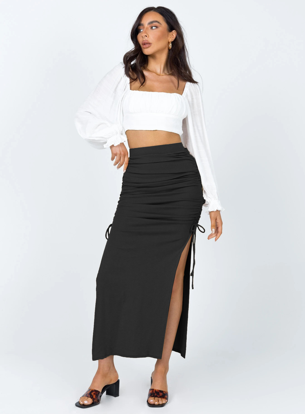 Women's Pleated Midi Skirt with Side Slit
