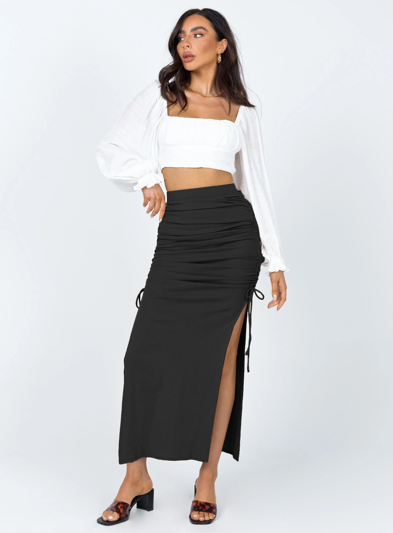 Women's Pleated Midi Skirt with Side Slit