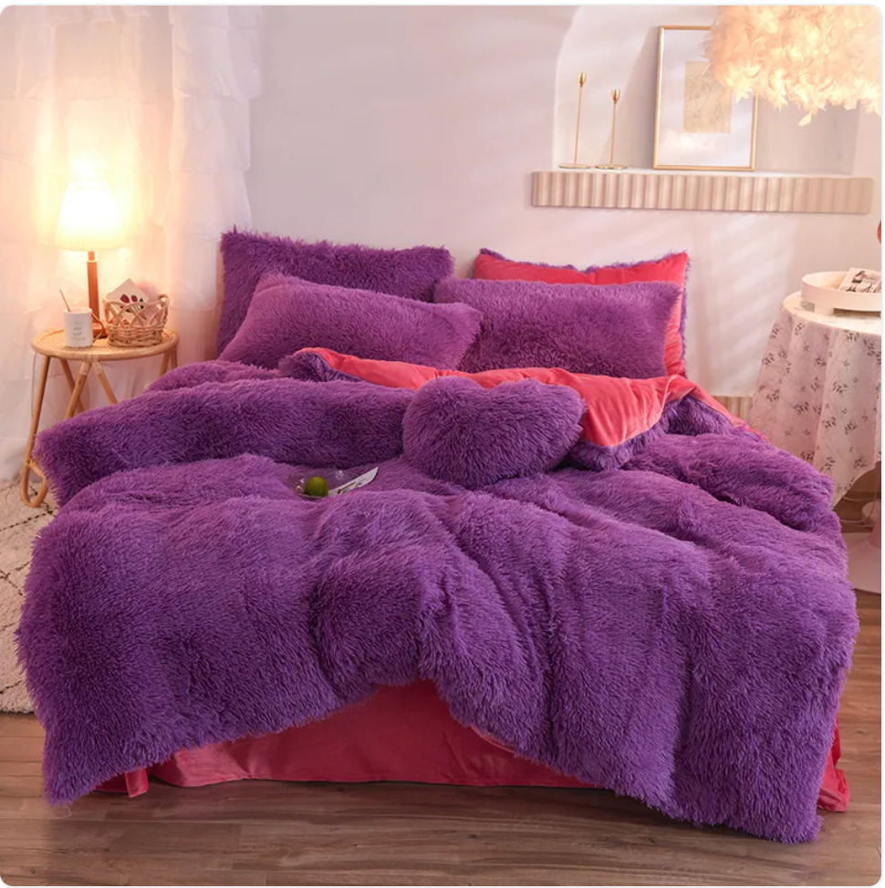 Luxury Plush Fleece Bedding Set - Queen & King Sizes, Warm Quilt Cover & Pillowcases
