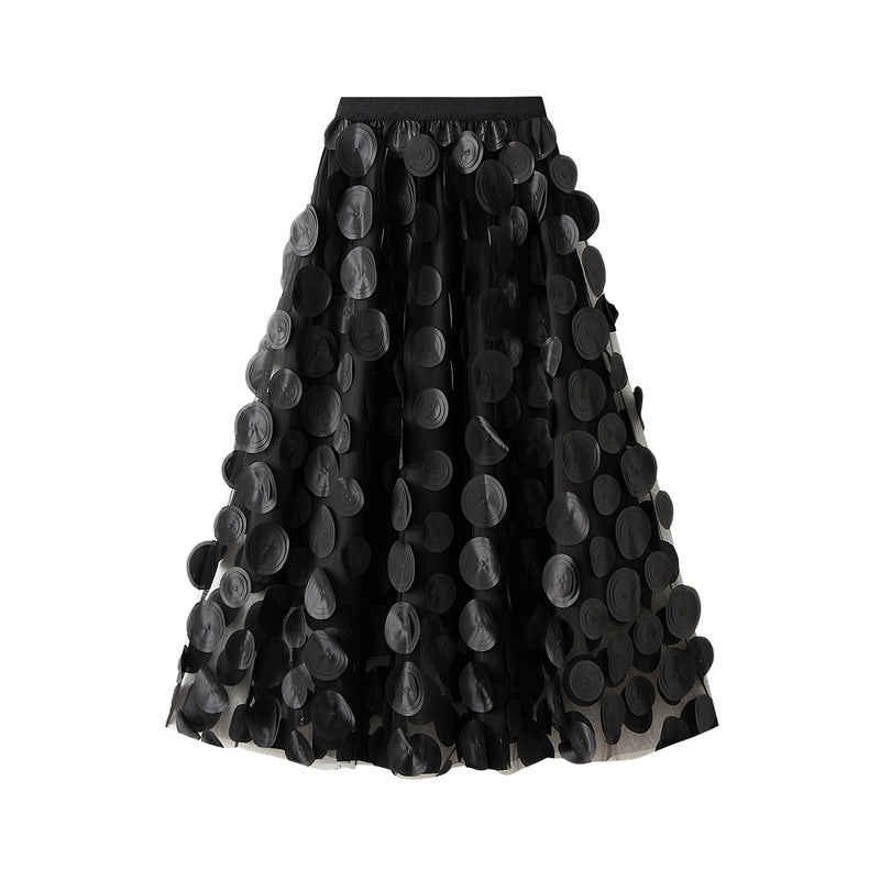 3D Polka Dot Black Mesh Skirt