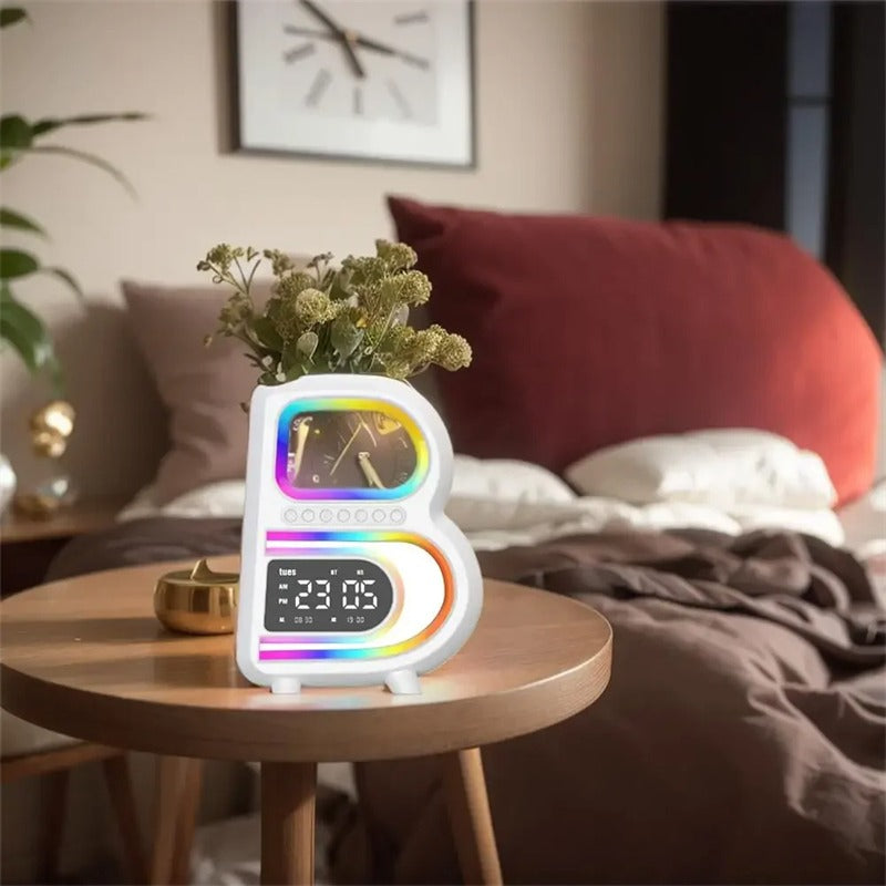 B-Shaped Bluetooth Speaker with Wireless Charger & Alarm