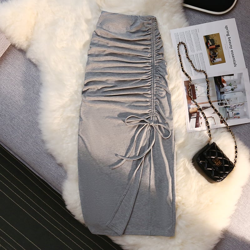 Women's Pleated Midi Skirt with Side Slit