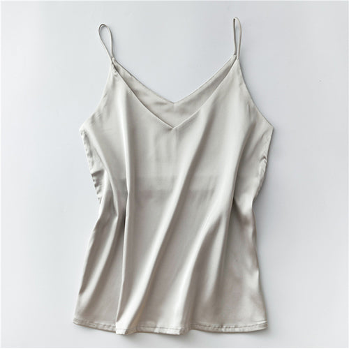 Silk V-Neck Sleeveless Top for Women, Short Length