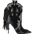Colorblock Hot Drill Pointed Toe Fringe Short Boots