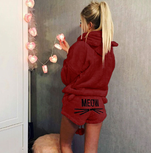 Cat Pajama Set with Embroidery and Sweatshirt Style