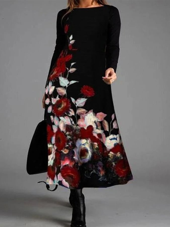 Black Cotton Jumper Dress with Commuter Print