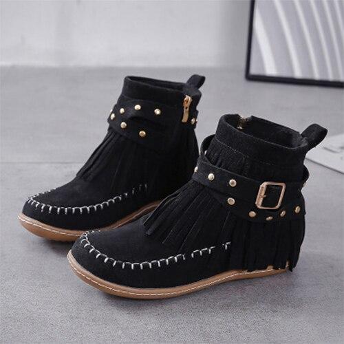 Round Head Side Zipper Flat Bottom Boots