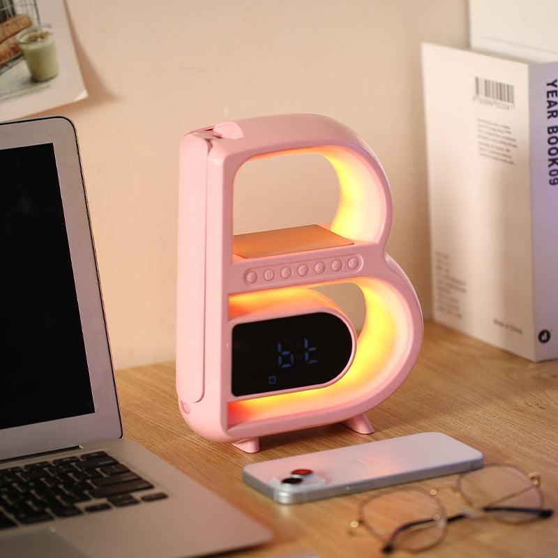 B-Shaped Bluetooth Speaker with Wireless Charger & Alarm