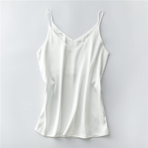 Silk V-Neck Sleeveless Top for Women, Short Length