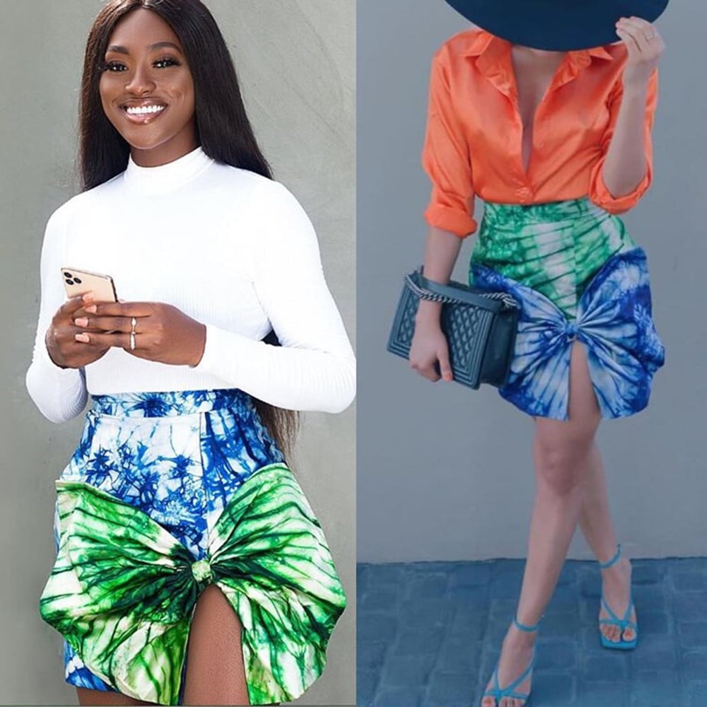 Contrast Color Bow Tie Dye Fashion Skirt
