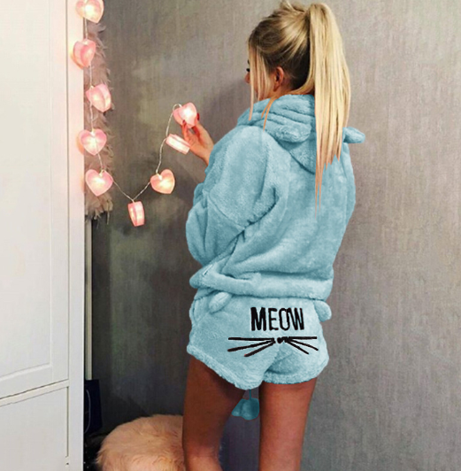 Cat Pajama Set with Embroidery and Sweatshirt Style