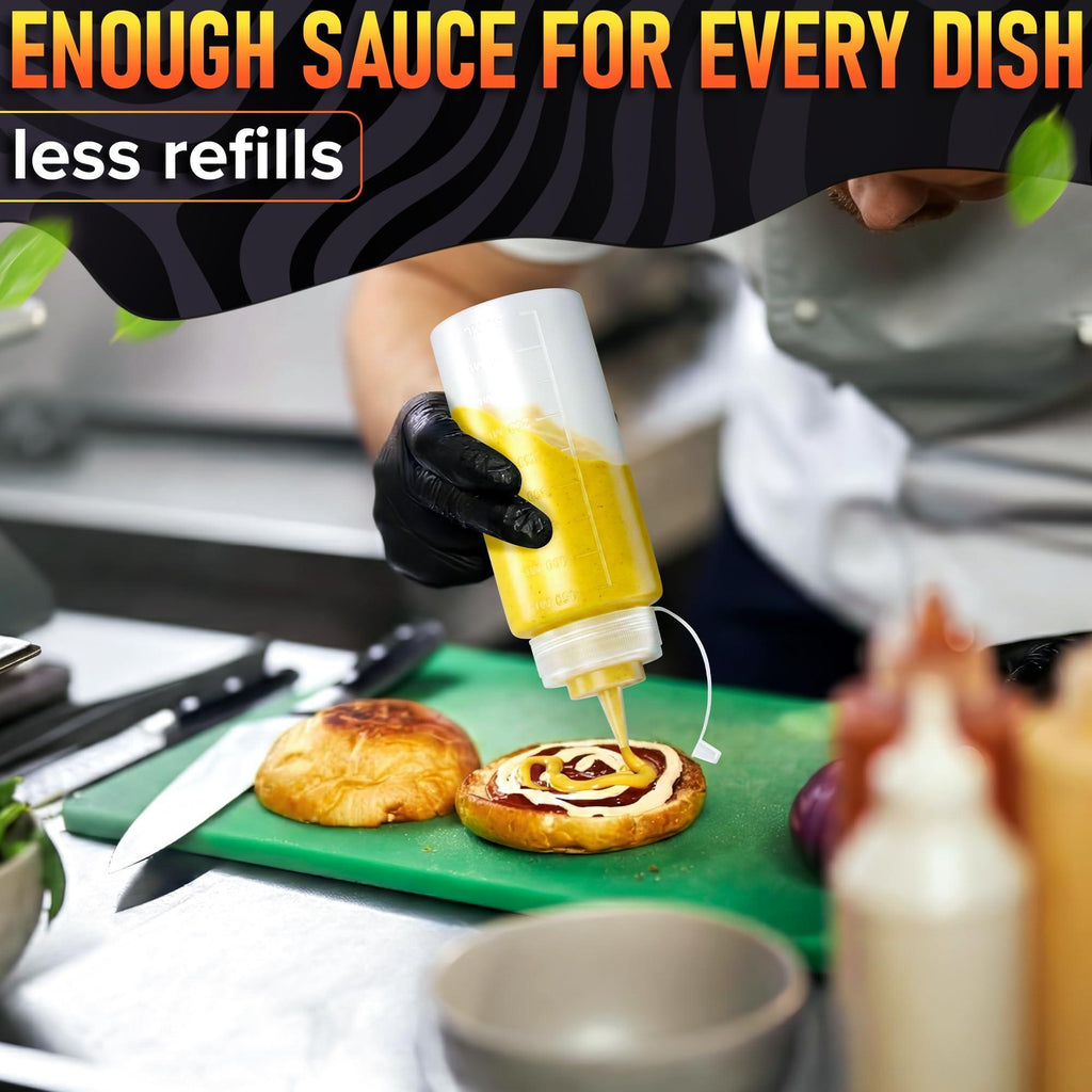 6 Pack Plastic Condiment Squeeze Bottles 24oz Refillable Squirt Bottles with Narrow Tip Leak Resistant Great for Oil Sauces Ketchup Mayonnaise Syrup Dressing BBQ Stations & Catering Use