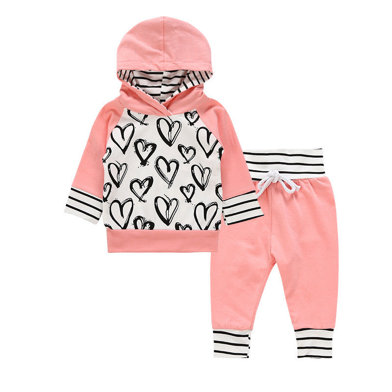 2020 Spring Autumn Kids Hoodie Heart Outfit Set