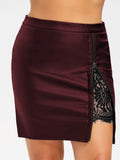 Lace Stitch Hip Half Waist Leather Skirt for Women
