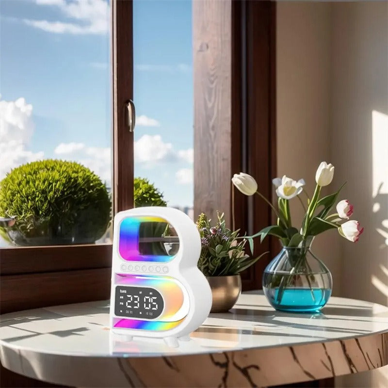 B-Shaped Bluetooth Speaker with Wireless Charger & Alarm