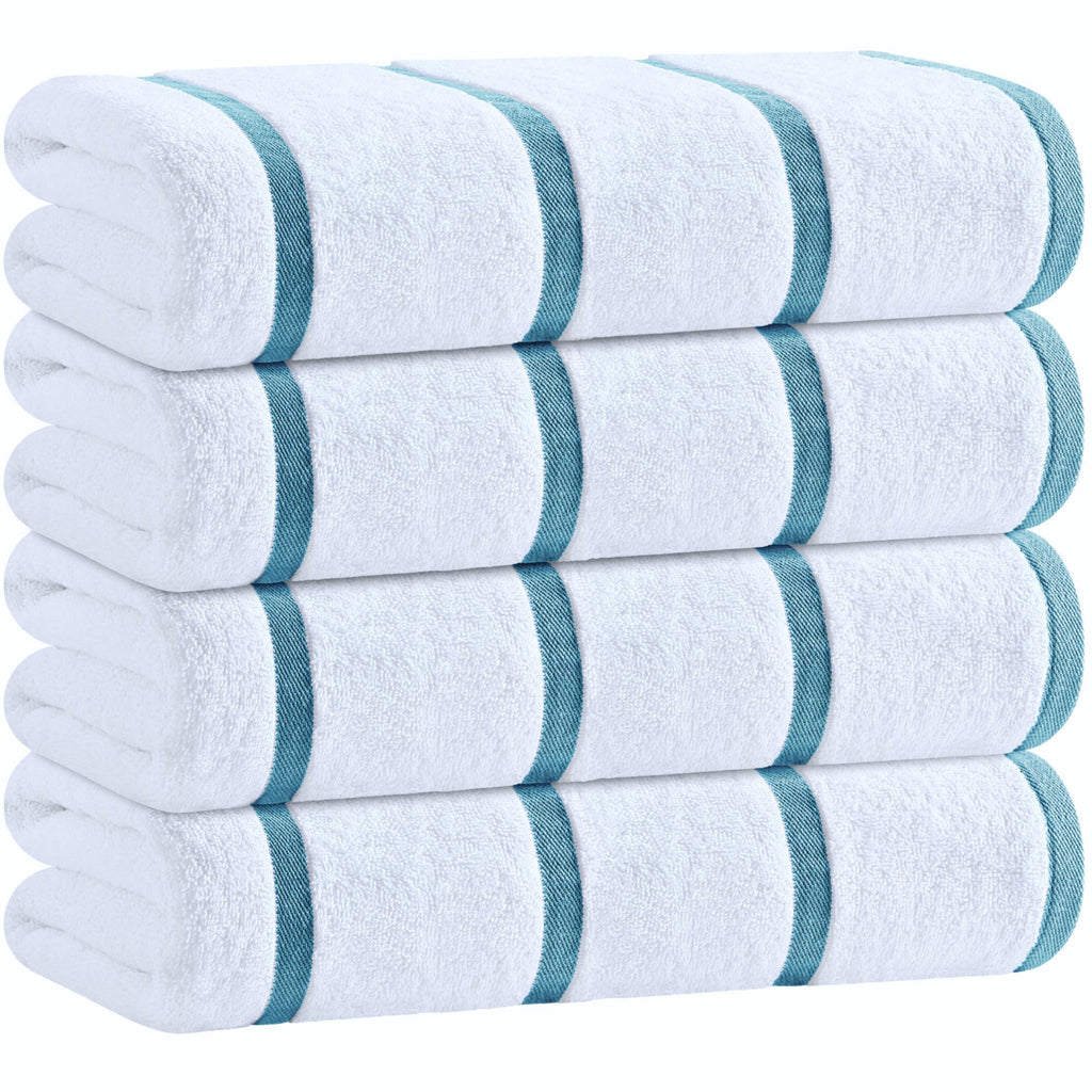 Cotton Pool Towels Oversized 30 x 60 Inch 4 Pack Ultra Absorbent and Low Lint Striped Beach Towels for Adults Stripes Design Luxury Extra Large Bath Towels Light Blue