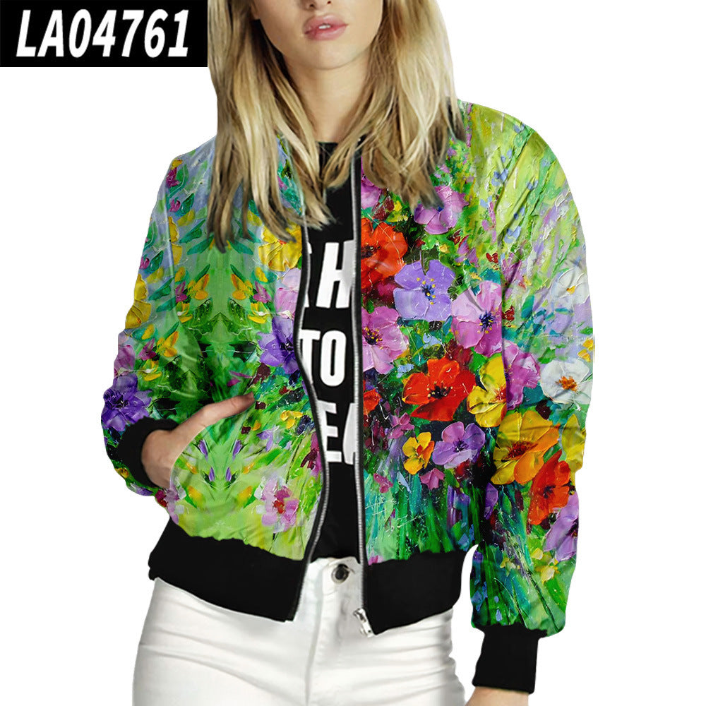 Floral Pattern Women's Stand-Up Collar Baseball Uniform