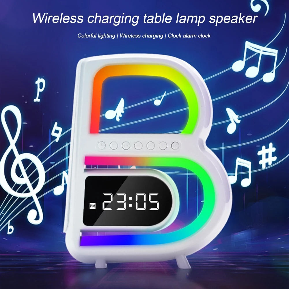 B-Shaped Bluetooth Speaker with Wireless Charger & Alarm