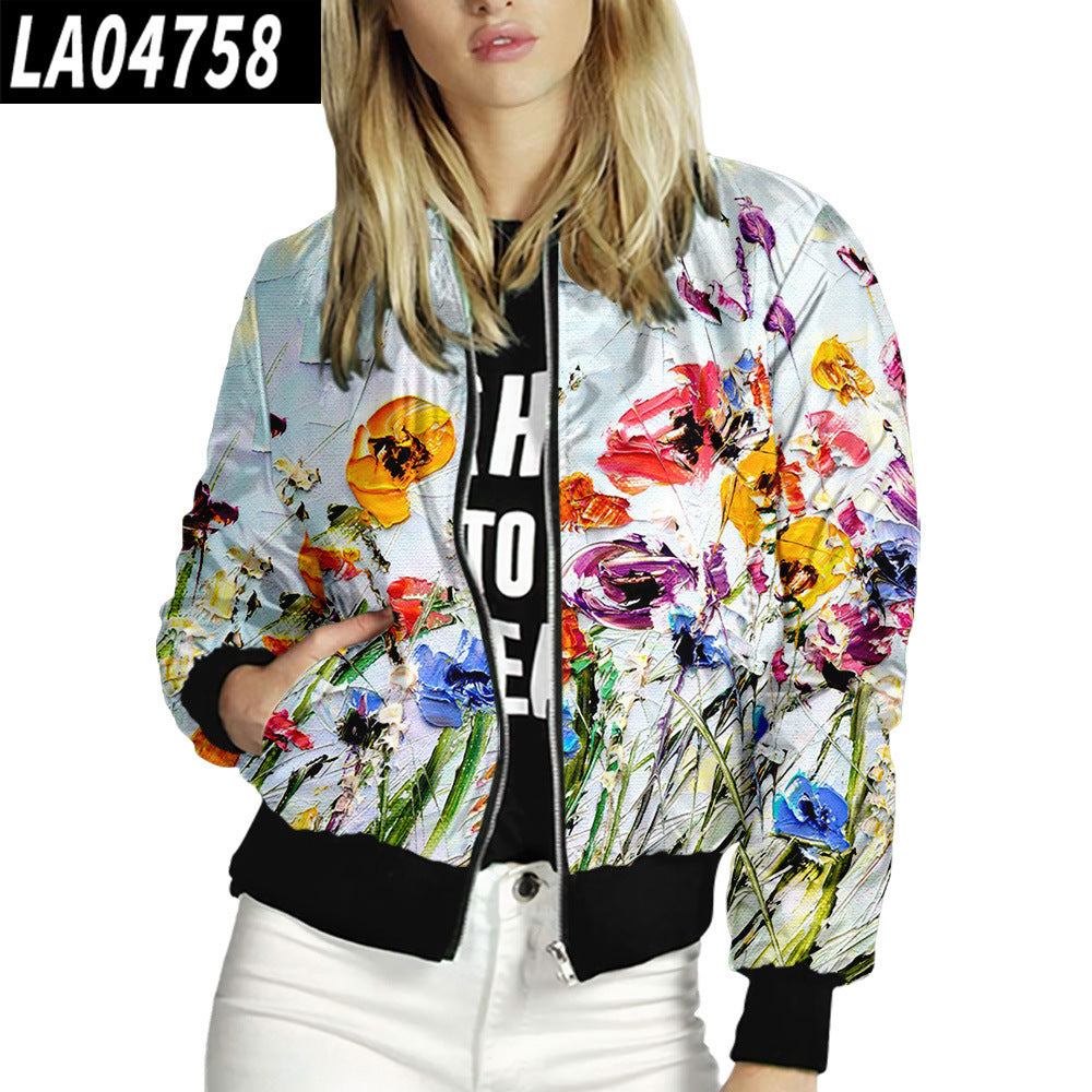 Floral Pattern Women's Stand-Up Collar Baseball Uniform