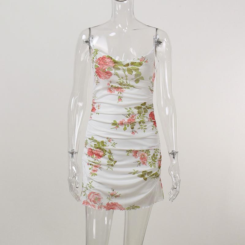 Vintage Flower Dress with European Wind Sling Mesh