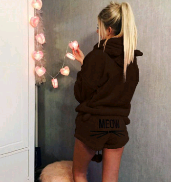 Cat Pajama Set with Embroidery and Sweatshirt Style