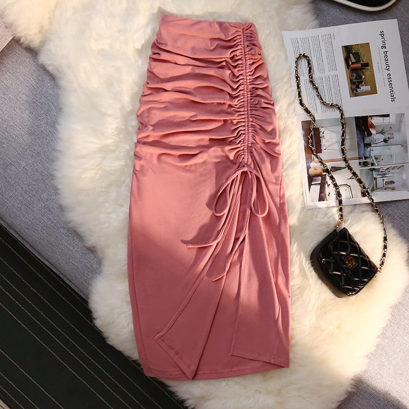Women's Pleated Midi Skirt with Side Slit