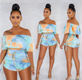 Camo Print Ruffle Hem Jumpsuit with Drawstring Pants