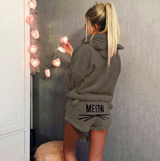 Cat Pajama Set with Embroidery and Sweatshirt Style