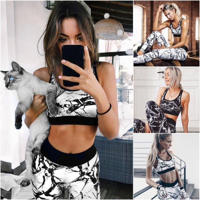 Printed Sports Yoga Set - Slim Fit Black and White
