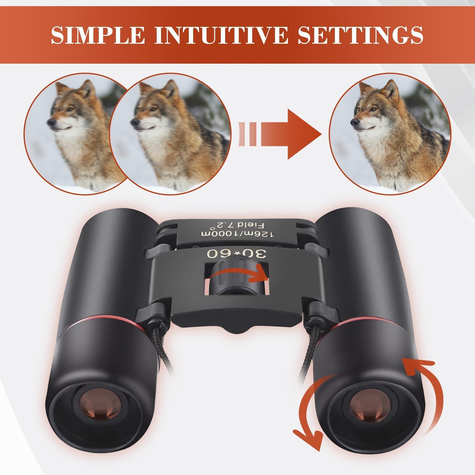 30x60 Travel Binoculars for Bird Watching Small Binoculars for Adults with 126M 1000M Wide Field of View 7.2° Angle & Storage Bag Designed for Hiking Birdwatching and Outdoor Adventures