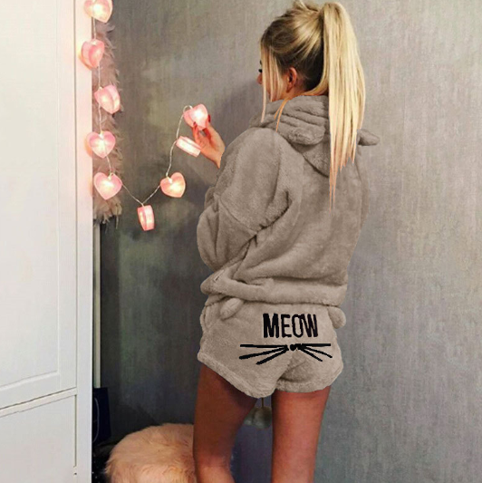 Cat Pajama Set with Embroidery and Sweatshirt Style