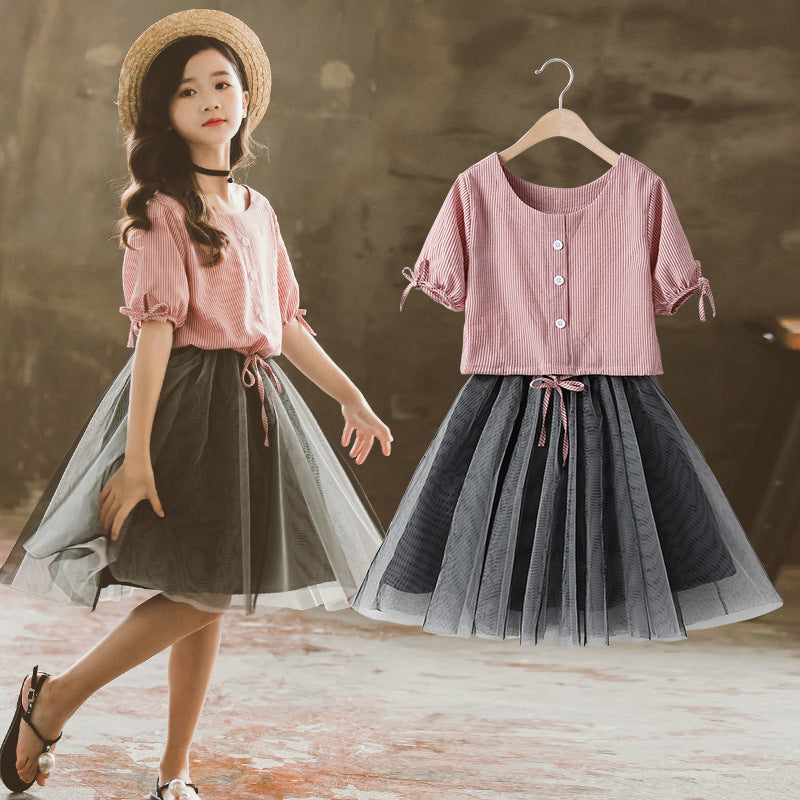 Girls' Summer Outfit Set with Sleeveless Dress Top