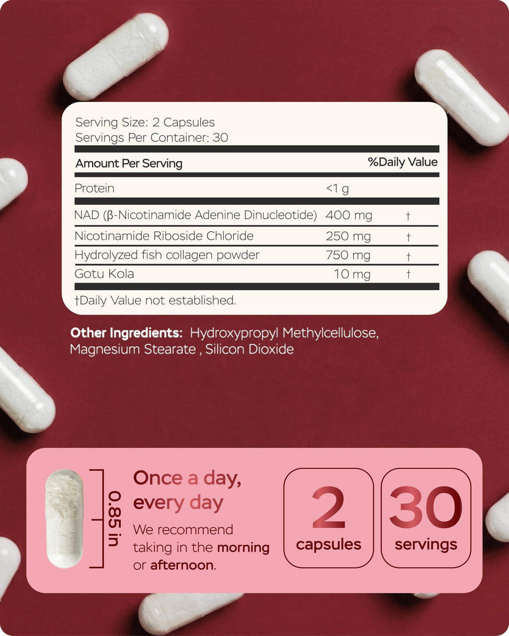 NAD Plus Supplement 1400mg NMNH Supplement Alternative Supports Healthy Aging Complex with Nicotinamide Riboside & Gotu Kola Collagen Formula for Energy Skin & Cognitive 60 Caps