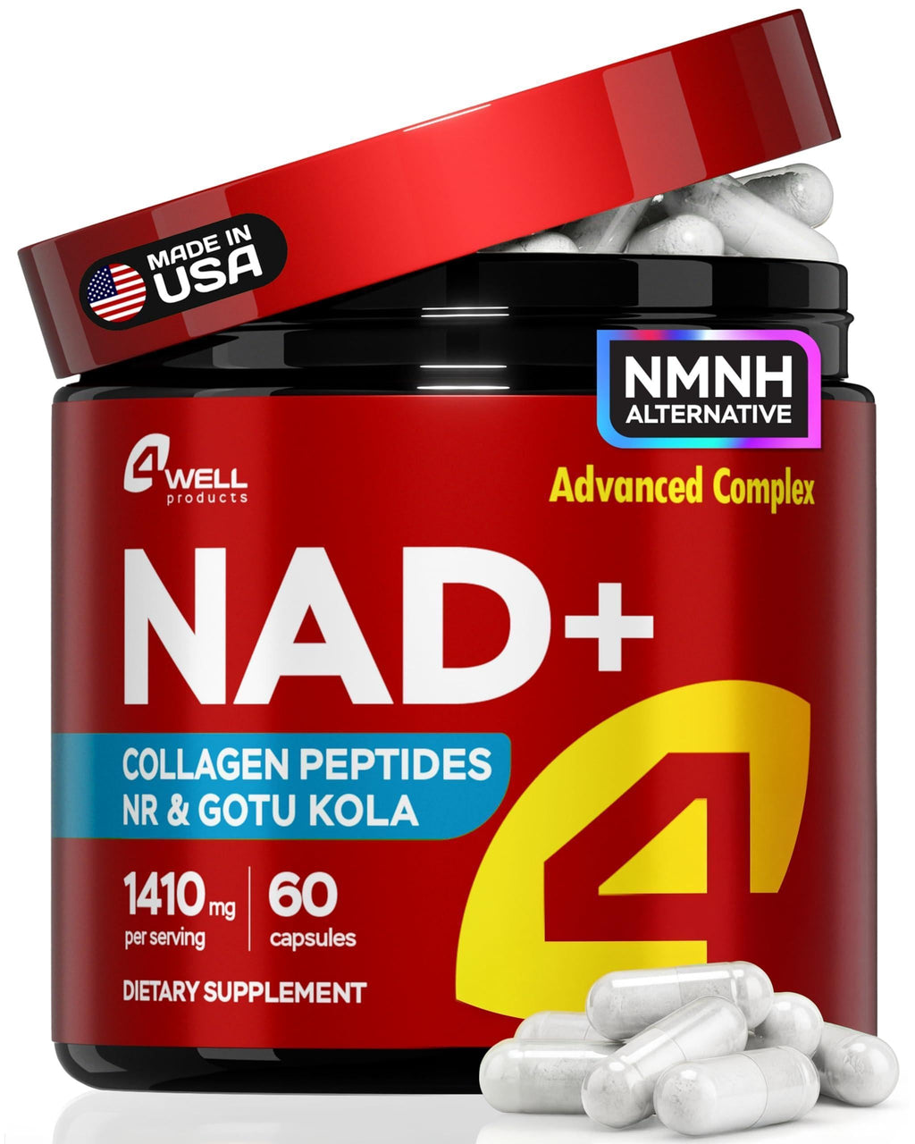 NAD Plus Supplement 1400mg NMNH Supplement Alternative Supports Healthy Aging Complex with Nicotinamide Riboside & Gotu Kola Collagen Formula for Energy Skin & Cognitive 60 Caps