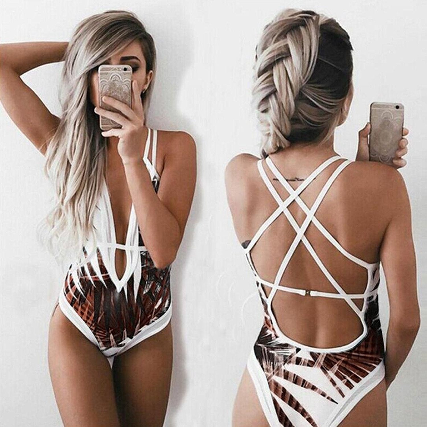 Crossed String Bikini Swimsuit for Women - Multicolor