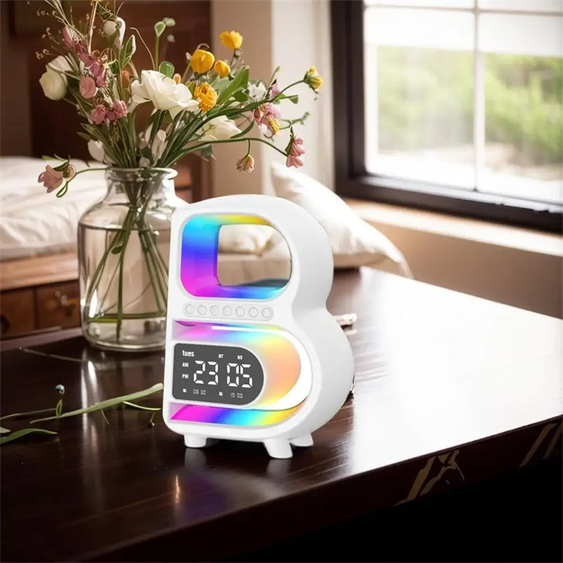 B-Shaped Bluetooth Speaker with Wireless Charger & Alarm