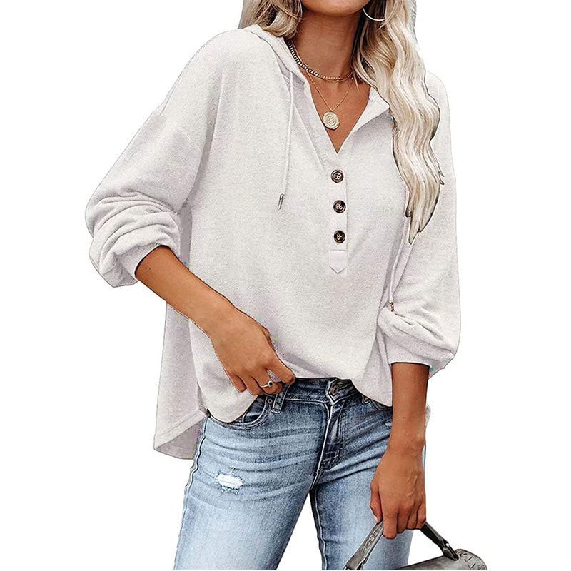 Loose Fit Solid Color Long Sleeve Hoodie Sweater Top