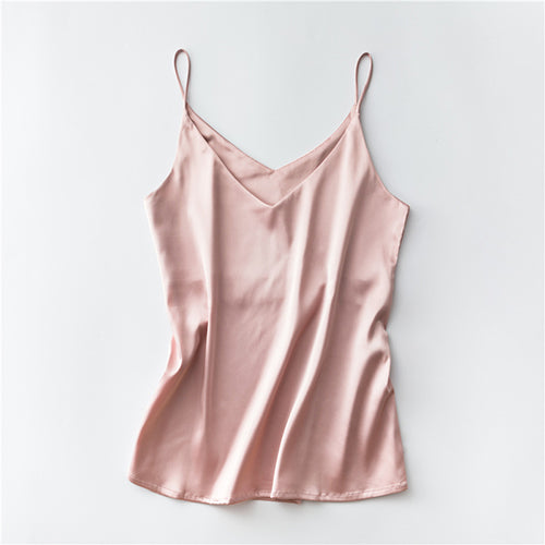 Silk V-Neck Sleeveless Top for Women, Short Length