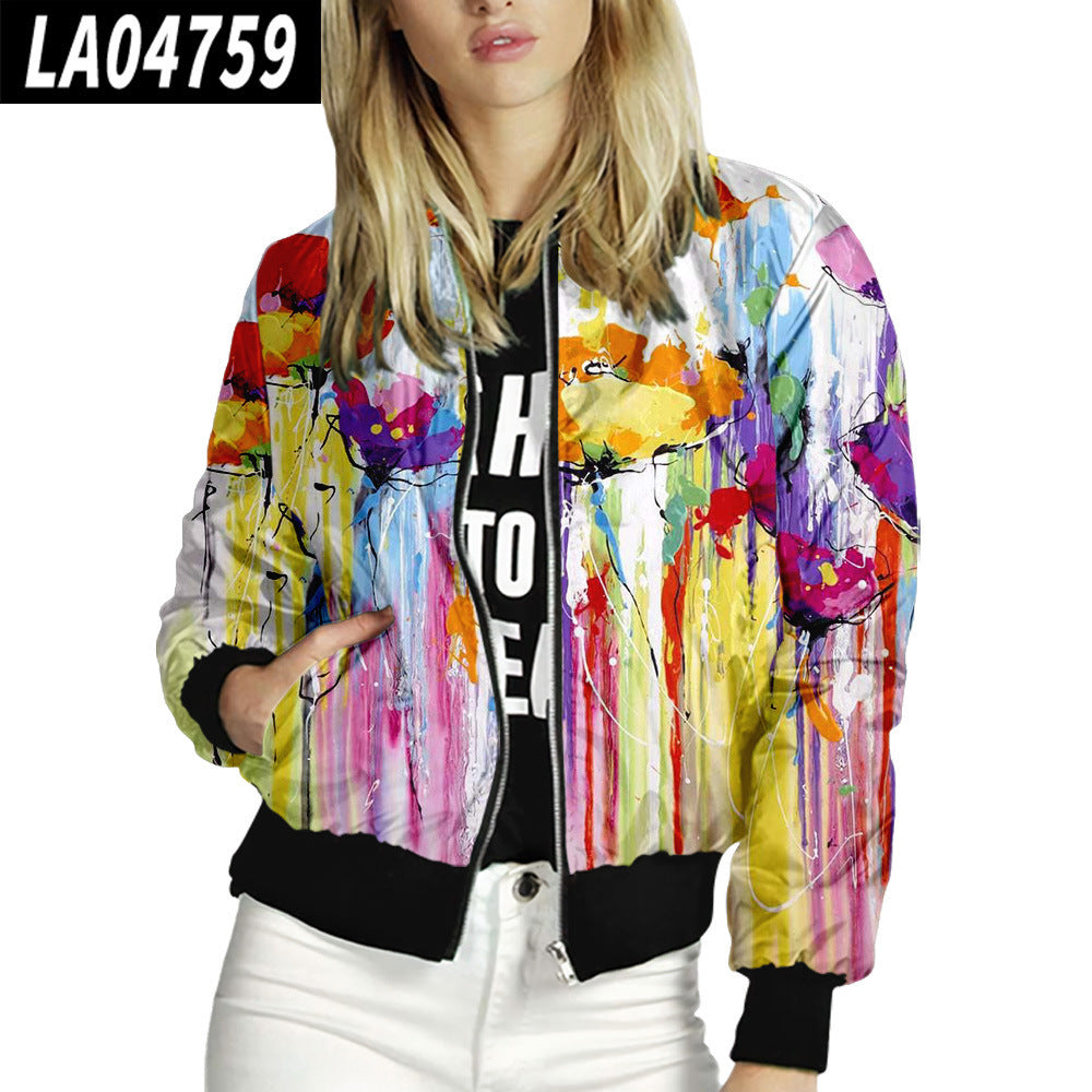 Floral Pattern Women's Stand-Up Collar Baseball Uniform