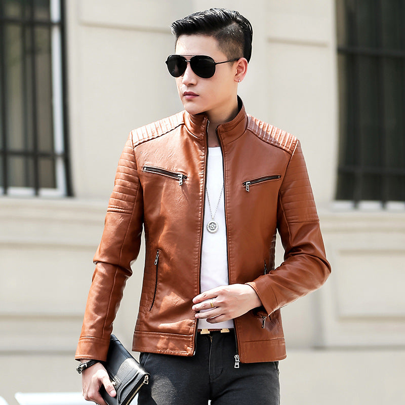Handsome Leather Motorcycle Jacket for Spring and Autumn