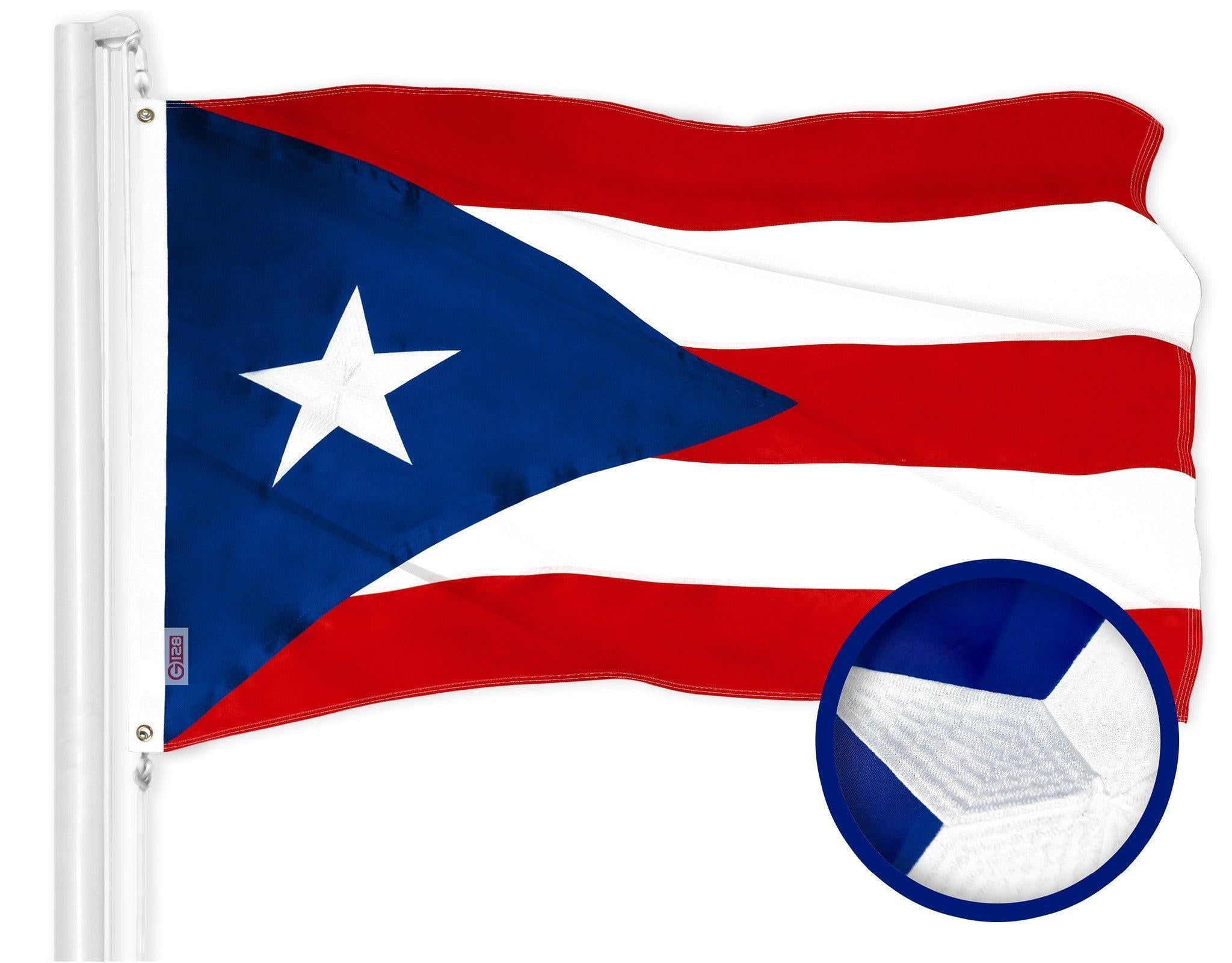 G128 Puerto Rico Puerto Rican Flag  2.5x4 Ft  ToughWeave Series Embroidered 300D Polyester  Embroidered Design, Indoor/Outdoor, Brass Grommets