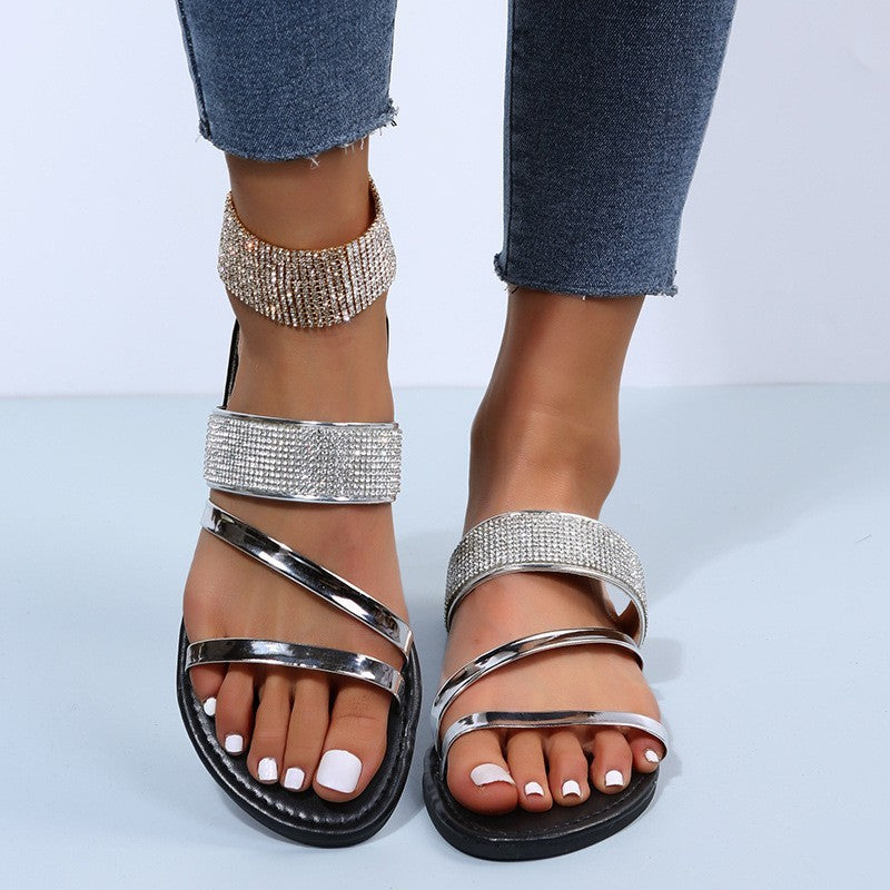 Women's Large Size Rhinestone Summer Sandals and Slippers