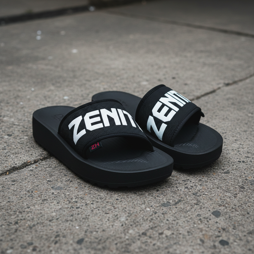 Infradito neri flat lay su cemento